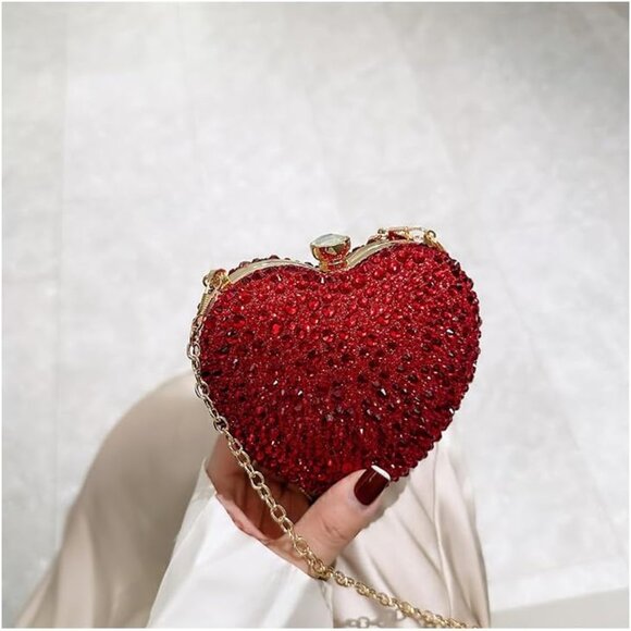 Heart Acrylic Clutch Purse with Rhinestones, Compact, Elegant for Formal Events - Picture 2 of 7